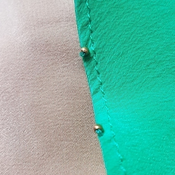 Anthropoogie Flowy Top Silk Spaghetti Straps Olive Green Tan Shift Tiered Dress - Picture 7 of 8